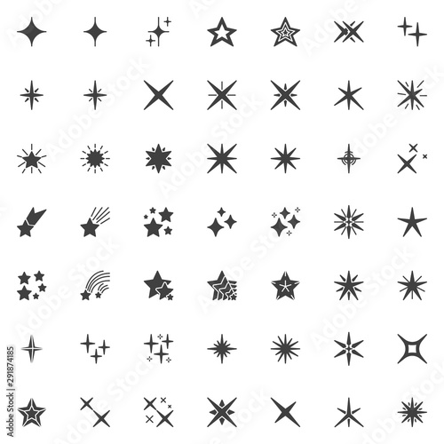 Stars twinkle vector icons set, modern solid symbol collection, filled style pictogram pack. Signs, logo illustration. Set includes icons as sparkle star, christmas decoration, firework, starburst