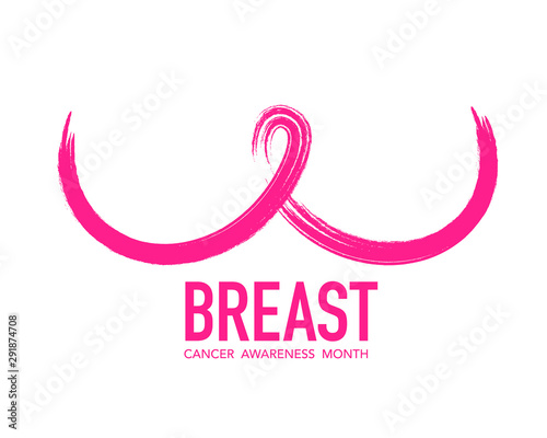 Line art symbol in breast shape. Brush style. Breast Cancer Awareness Month Campaign. Icon design for poster, banner, t-shirt. Illustration isolated on white background.