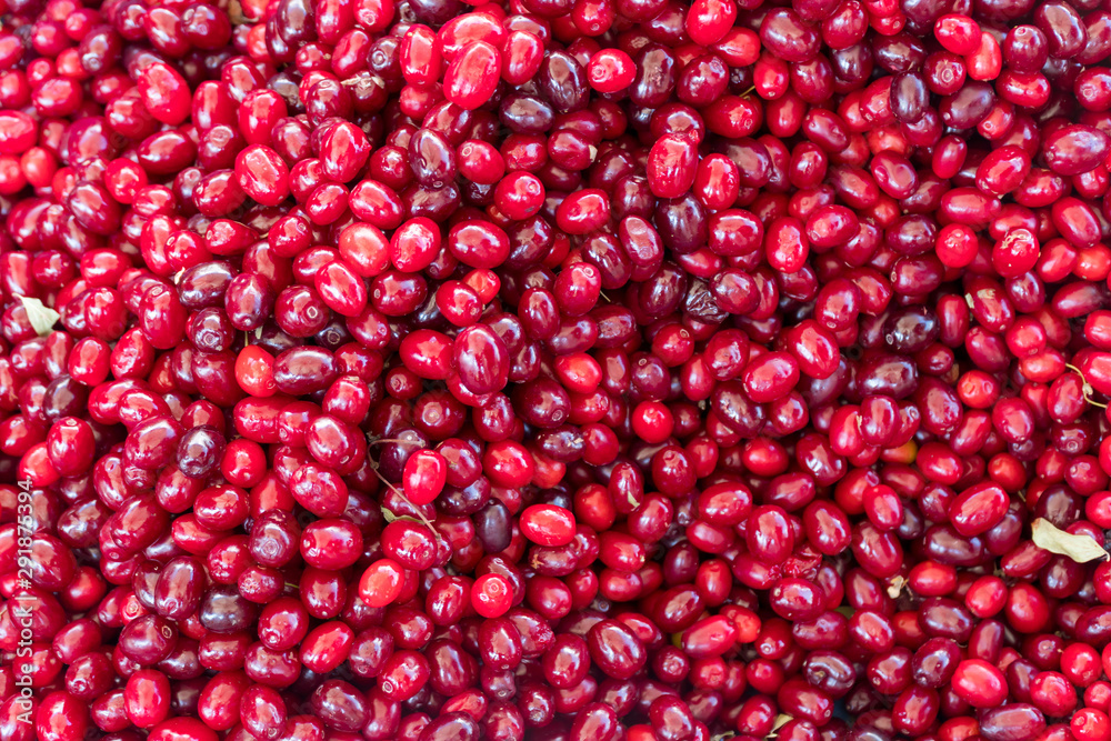 Cranberry fruits stacked on a surface as background.