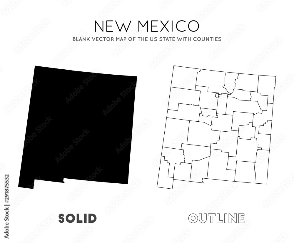 New Mexico map. Blank vector map of the Us State with counties. Borders