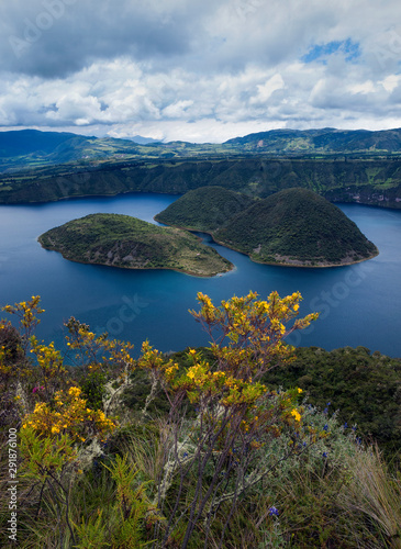 Steep islands inside Cuicocha Lagoon near Otavalo, Imbabura Province, Ecuador photo