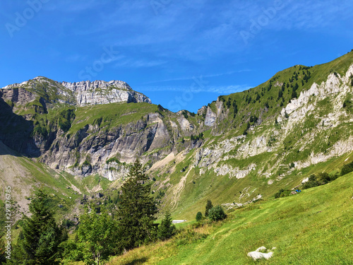 Schiberg and Bockmattlistock mountains above the Oberseetal valley and in the Glarus alps mountain masiff, Nafels (Näfels or Naefels) - Canton of Glarus, Switzerland photo