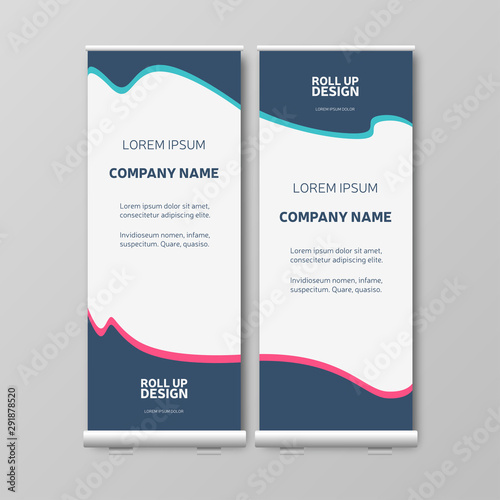 Business Roll Up. Presentation template, blue brochure or flyer, vertical banner design, cover geometric background, modern publication layout, eps10