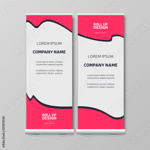 Business Roll Up. Presentation template, red brochure or flyer, vertical banner design, cover geometric background, modern publication layout, eps10