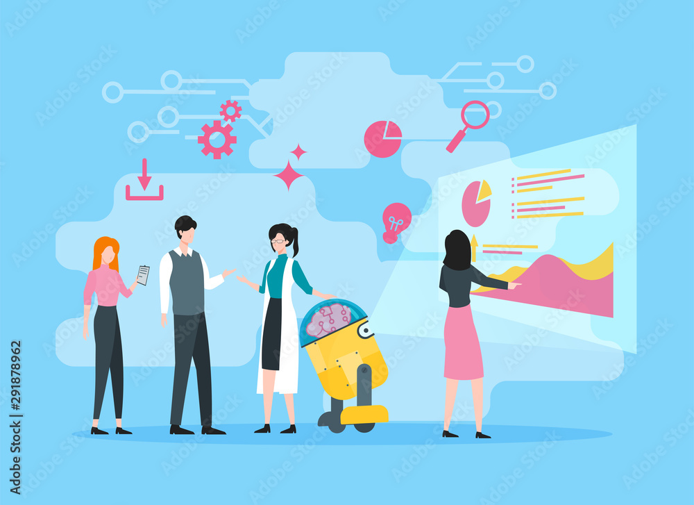 Illustration of robot and human working together. collaborative robotics concept Illustration of robot and human working together. collaborative robotics concept