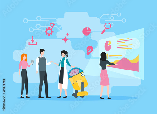 Illustration of robot and human working together. collaborative robotics concept