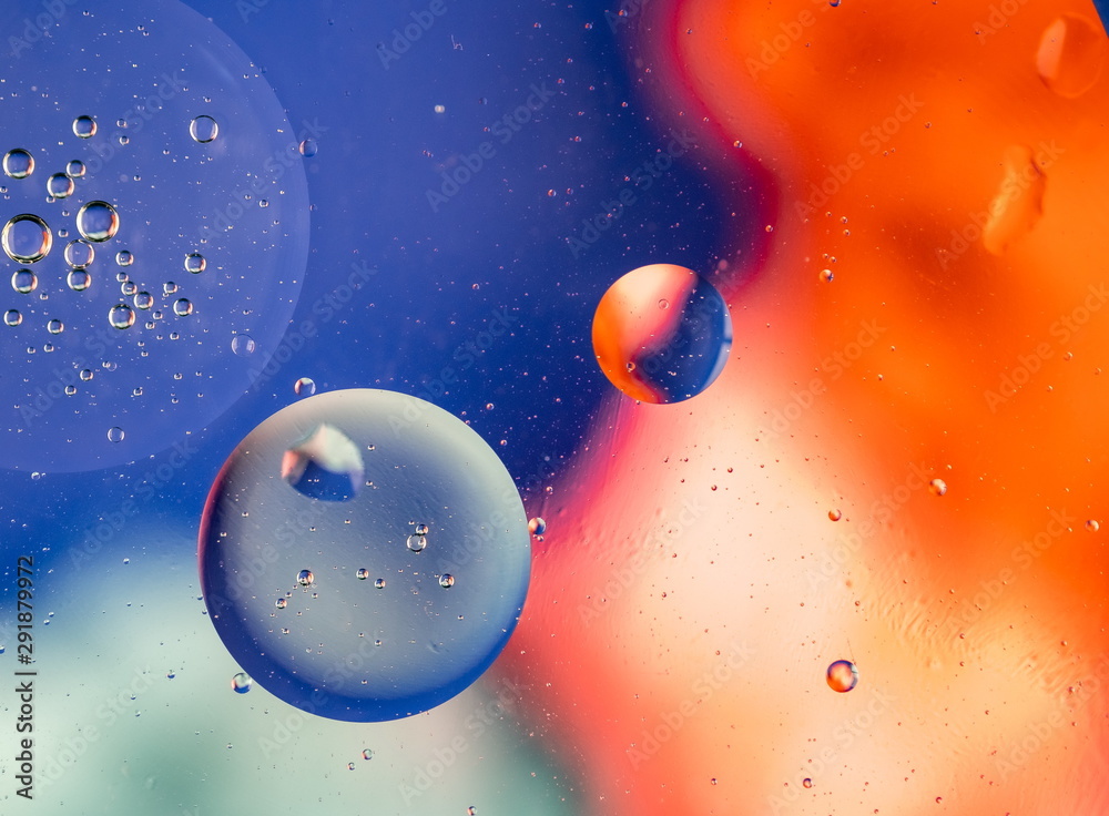 Mixing water and oil drops. Macro Colorful background. Fluid gradient inks modern creative design 3d render illustration