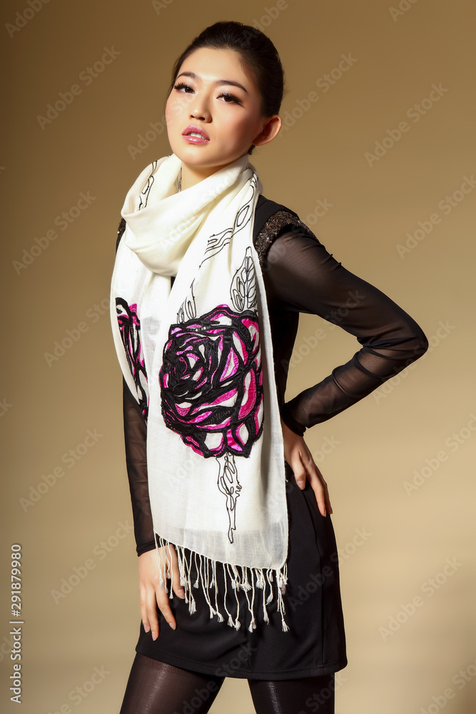 White silk scarf fashion worn on Asian girls