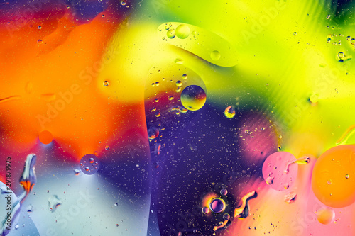 Mixing water and oil drops. Macro Colorful background. Fluid gradient inks modern creative design 3d render illustration