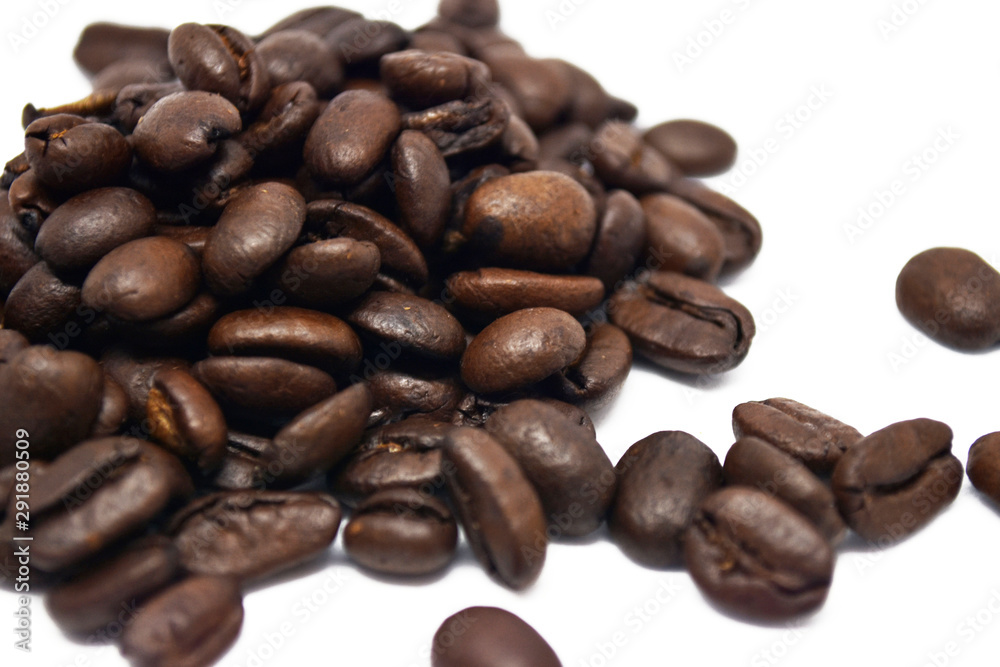 Coffee beans isolated on a white background.