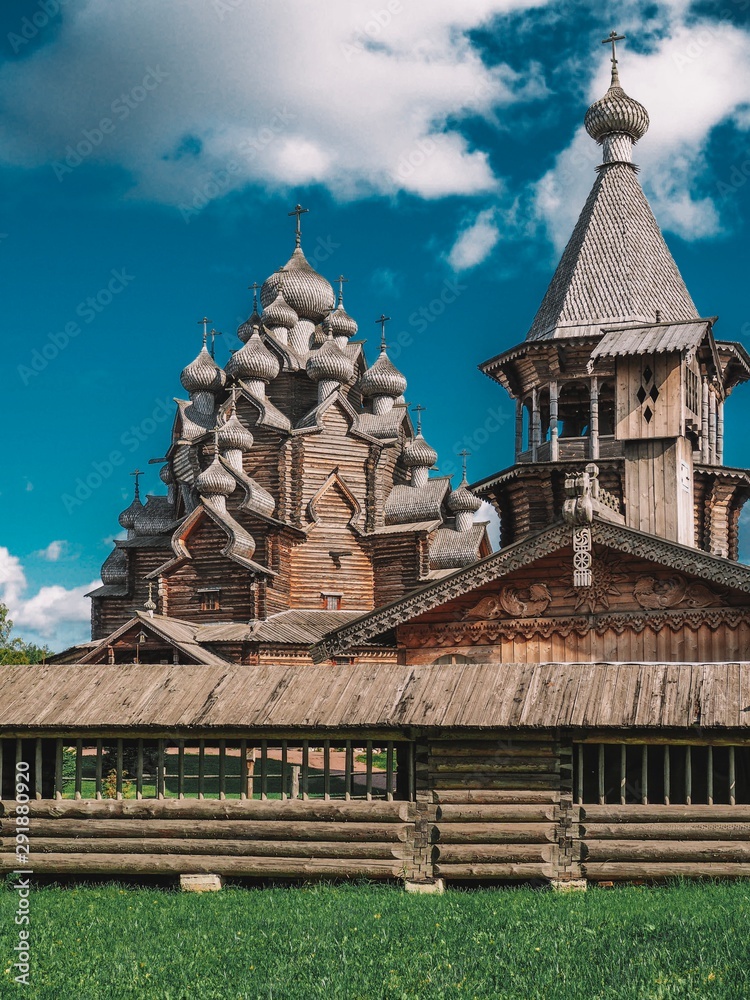 Beautiful ancient wooden Church with amazing sky