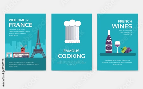 Set of France country ornament travel tour concept. Monument traditional, magazine, book, poster, abstract, element. Vector decorative ethnic greeting card or invitation design background