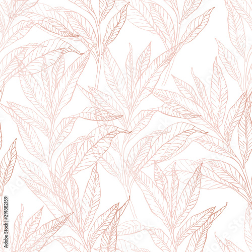 Hand drawn abstract floral background: line art leaves with glossy gradient effect © Tanya Syrytsyna