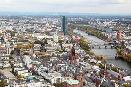 Panoramic view from observation point from Main Tower to Frankfurt and suburbans, Germany 