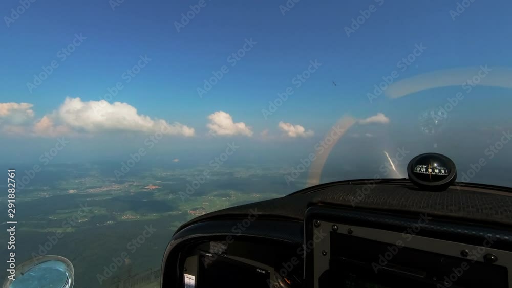 Adventure of flying, pilots point of view from the cockpit of light