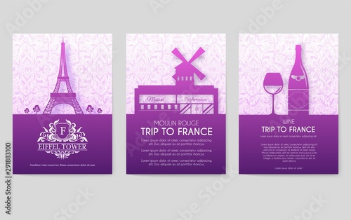Set of France country ornament illustration concept. Art traditional, poster, book, abstract, ottoman motifs, element. Vector decorative ethnic greeting card or invitation design