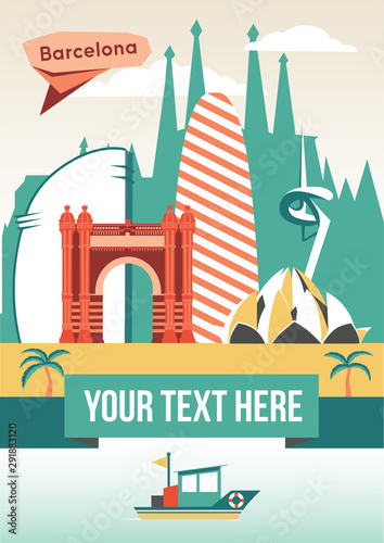 Canvas Print Barcelona cityscape vector flat illustration