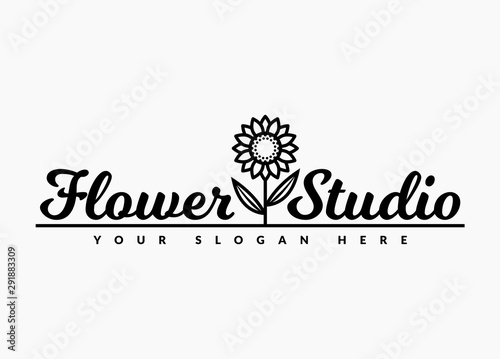Flower studio logo. Vector emblem.