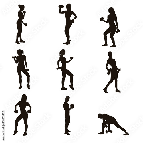 People Exercise With Dumbbells Silhouette