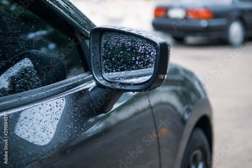 Wing mirror in the rain