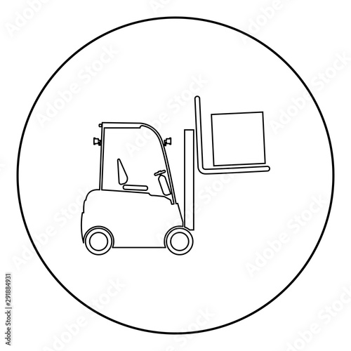 Forklifts truck Lifting machine Cargo lift machine Cargo transportation concept icon in circle round outline black color vector illustration flat style image photo