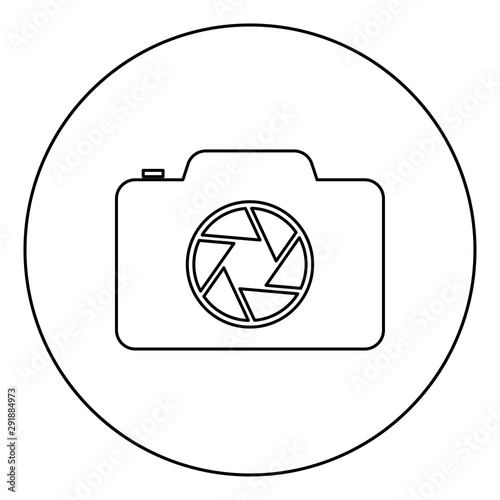Camera with focus of lens concept icon in circle round outline black color vector illustration flat style image