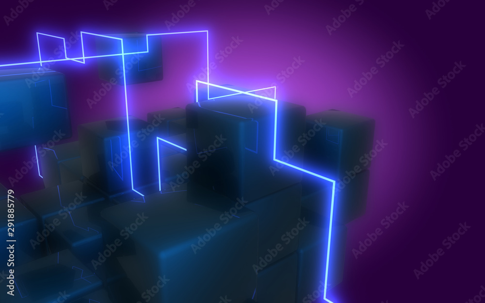 3d neon cubes construction. 3d illustration 3d neon cubes construction. 3d illustration