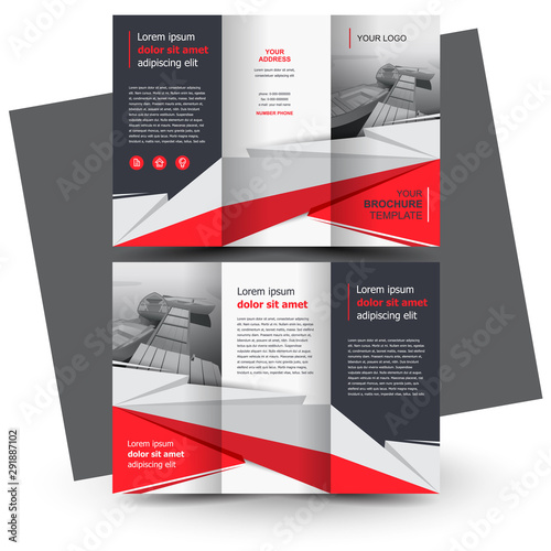 Brochure design, brochure template, creative tri-fold, trend brochure polygon red color