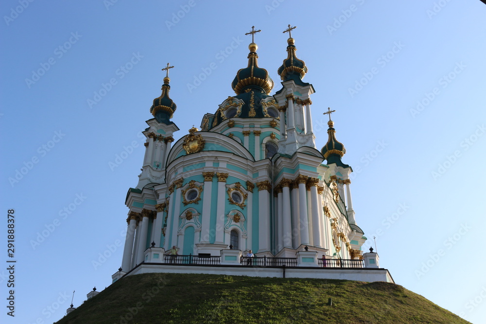 Fototapeta premium One of the most beautiful churches in Ukraine is located in Kiev. This is a temple in honor of Andrew - the Apostle Jesus Christ