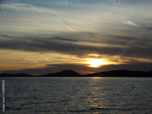 golden hour beautiful colors cloudy sunset horizon above sea at evening igoumenitsa city greece