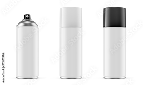 White spray paint metal cans isolated on white photo