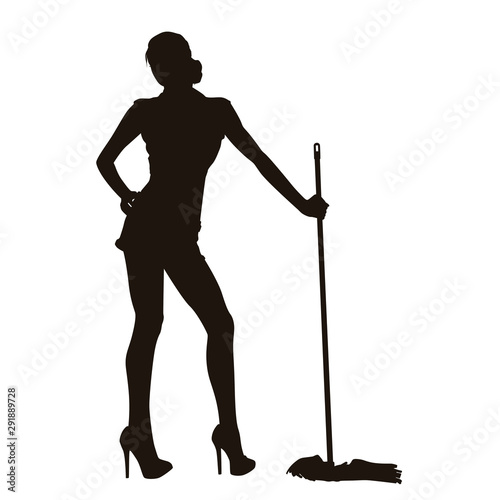Janitor Doing Cleaning Activities Silhouette