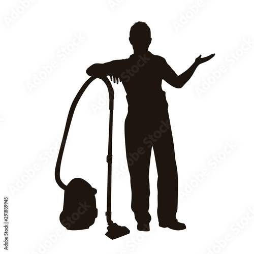Janitor Doing Cleaning Activities Silhouette