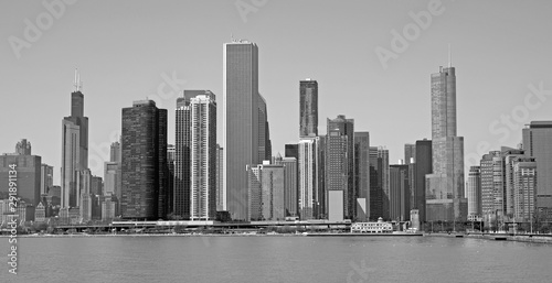 Black and white Chicago city skyline