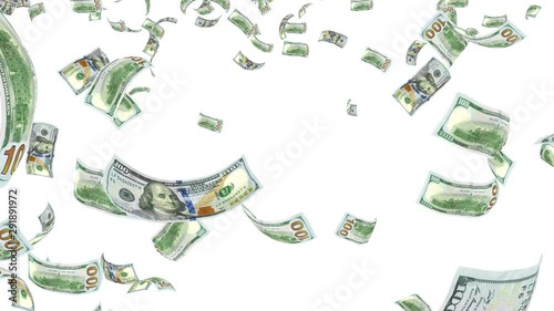 Dollar Bills Rain Effects Animation. 4 k looped video