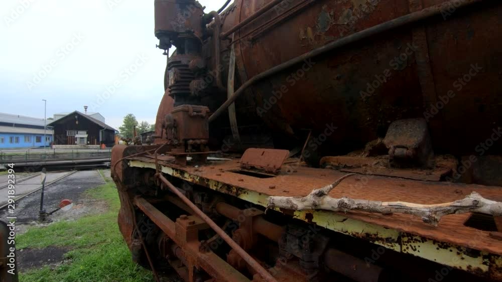 4K Left dynamic moving right pan old rusty abandoned steam locomotive 4K Left dynamic moving right pan old rusty abandoned steam locomotive