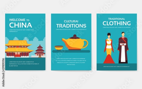 Set of China country ornament travel tour concept. Asian traditional, magazine, book, poster, abstract, element. Vector decorative ethnic greeting card or invitation design background