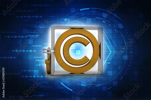  3d illustration copyright symbol concept with lock