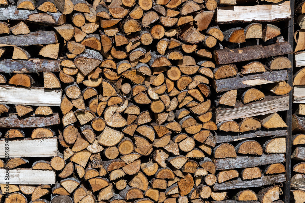 A neatly framed stack of firewood