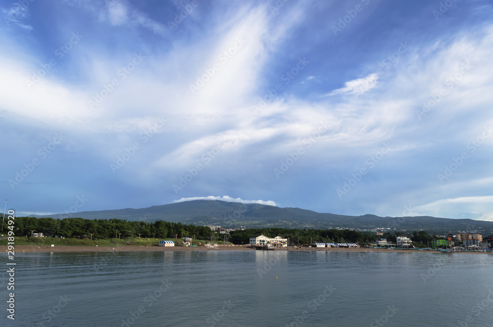 Majestic cloudscape over hallasan mountain and Jeju island