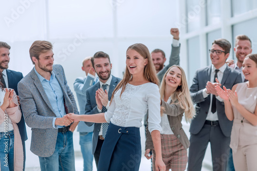 professional business team congratulating their leader. photo with space for text