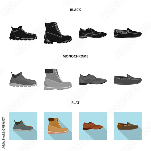 Vector illustration of shoe and footwear icon. Set of shoe and foot stock vector illustration.