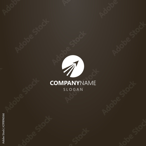 white logo on a black background. simple vector round negative space logo of a rocket taking off