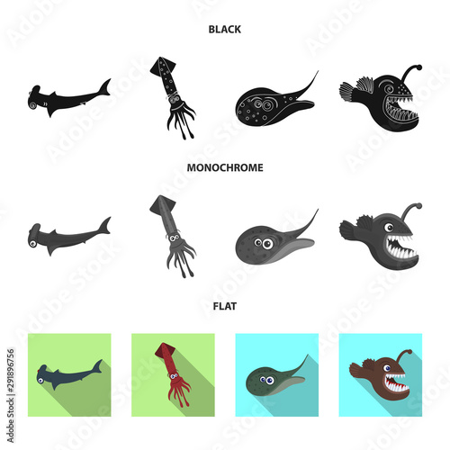Isolated object of sea and animal symbol. Collection of sea and marine stock vector illustration.