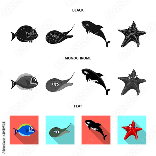Isolated object of sea and animal logo. Collection of sea and marine vector icon for stock.