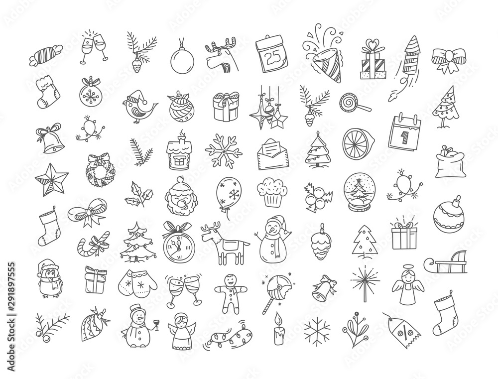 Fototapeta premium Christmas doodling elements vector collection