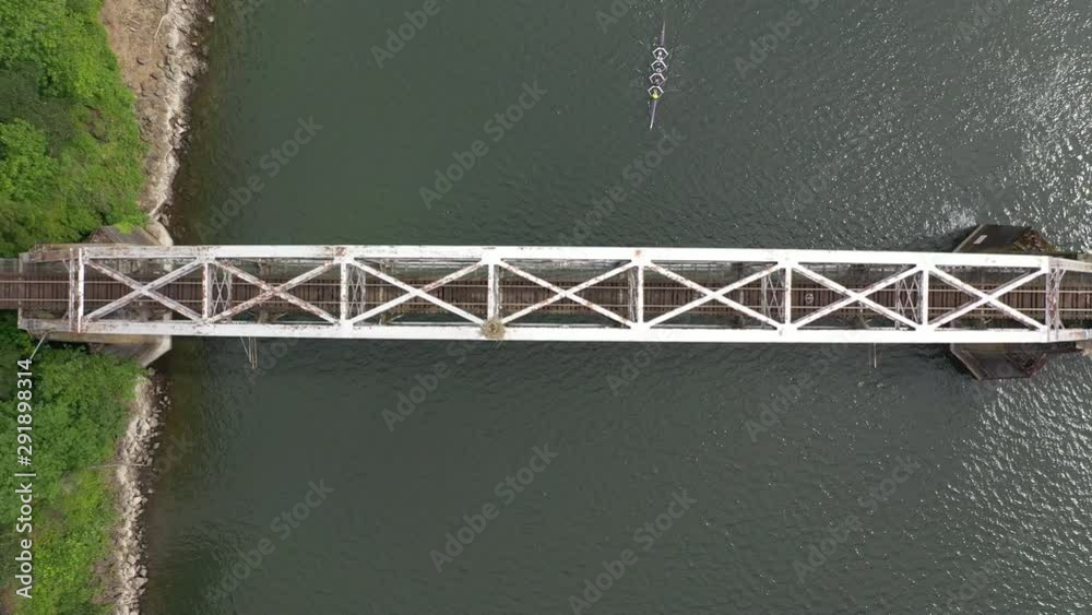 rail bridge top down crew boat row willamette river