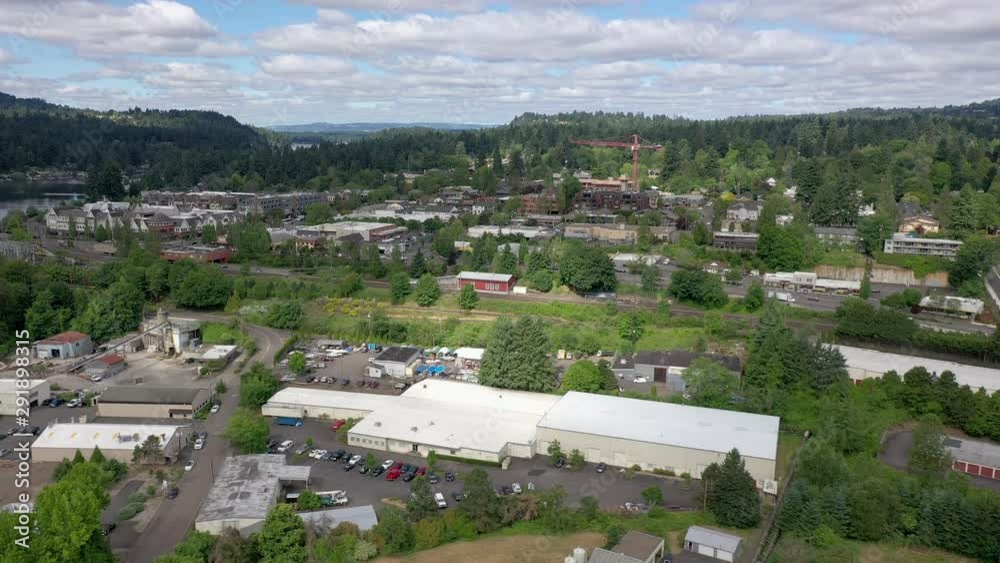 aerial dolly over industrial area of lake oswego
