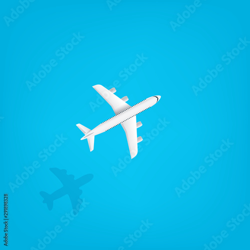 Modern aircraft flying under the sea. Travel vector concept © tovovan