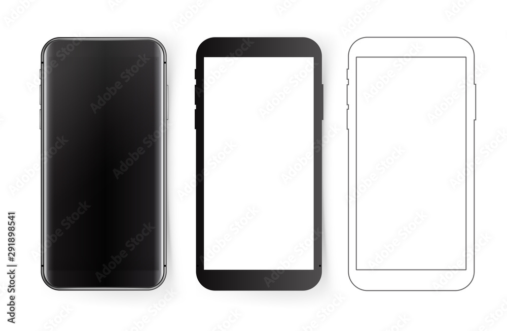 Modern smartphone mockup. 3d, flat and silhouette vections Modern smartphone mockup. 3d, flat and silhouette vections